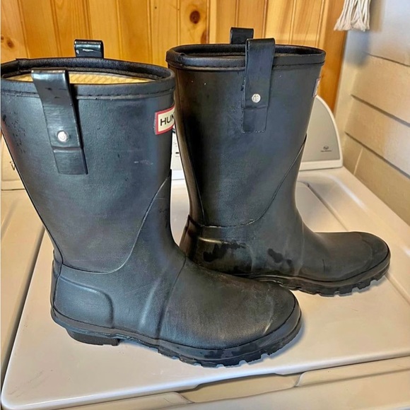 Hunter black mid calf rise rubber rain boots - Picture 2 of 6